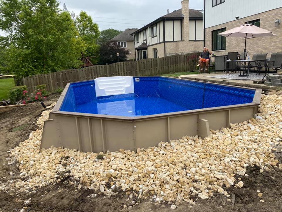 Above-Ground Pool Installation with Stone Base